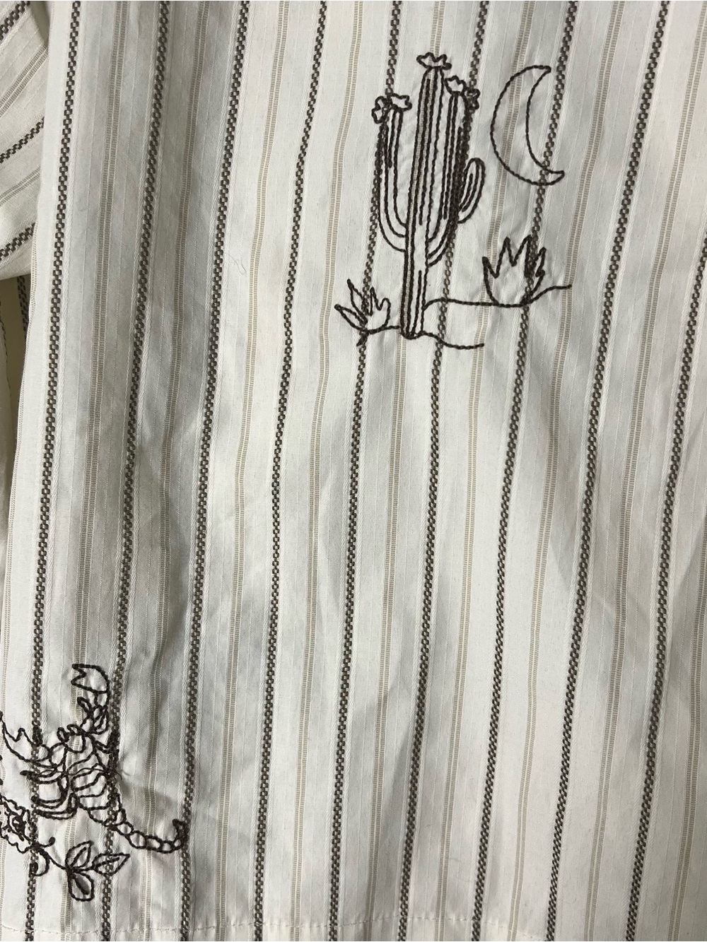 Scotch & Soda Women’s Striped Hand Embroidered Desert Motif Blouse Cropped Sz L - Picture 10 of 12